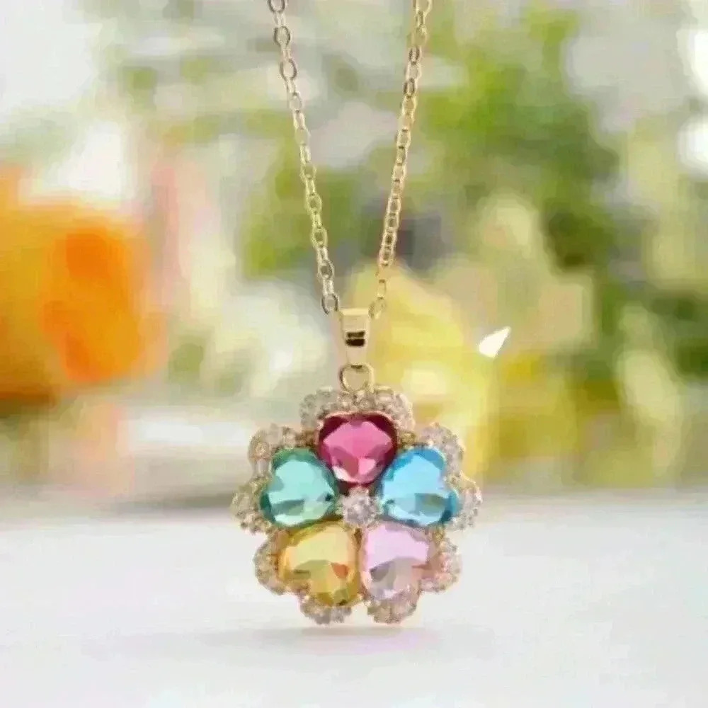 Multicolored cubic zirconia stones on 18k Gold Filled Necklace